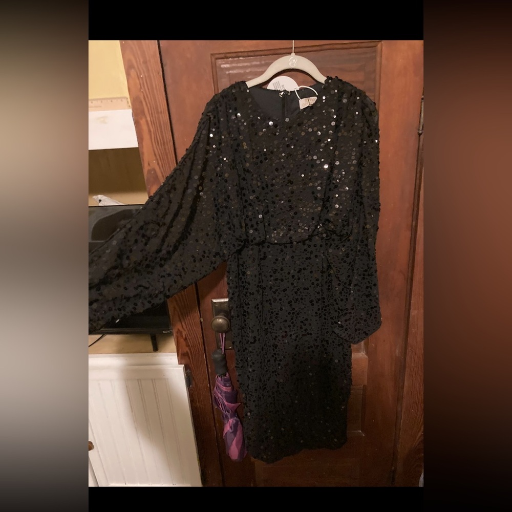 BOOHOO midi black sequins dress